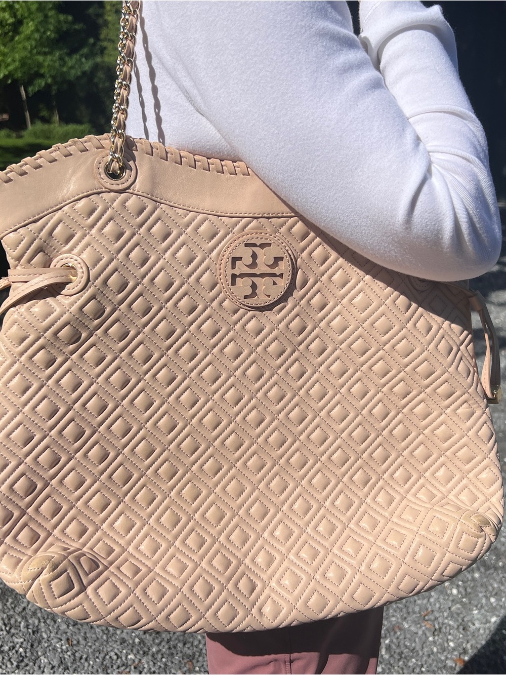Tory Burch Quilted Leather Tote in Blush